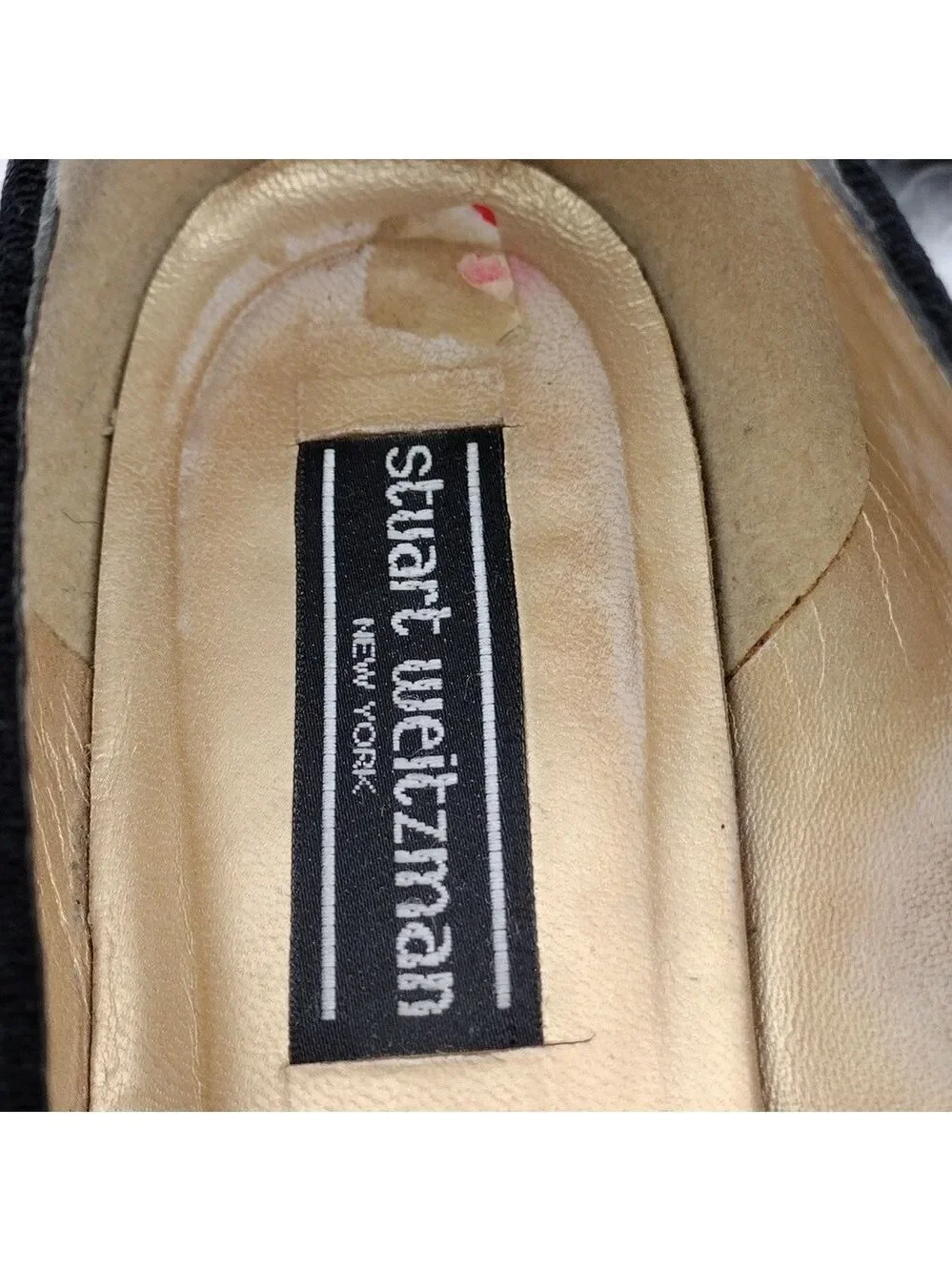 Stuart Weitzman Black Fabric Upper Almond Toe Low Heel Tassel Loafer Shoe